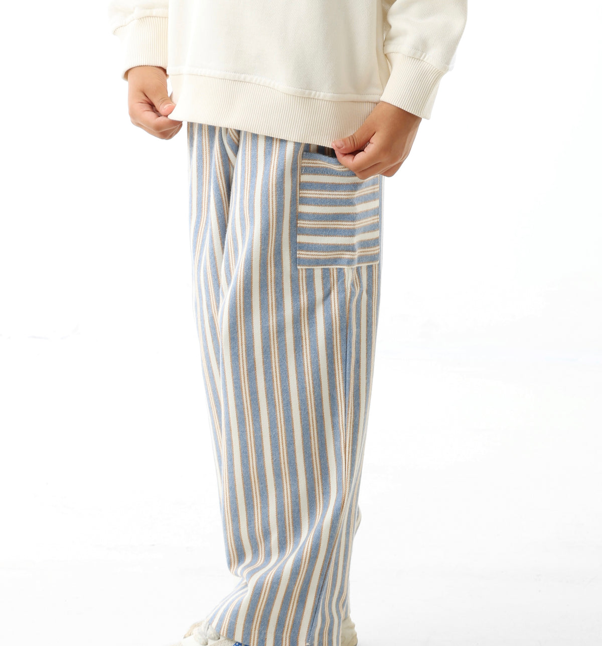 Striped Organic Viyella Pants - Blue